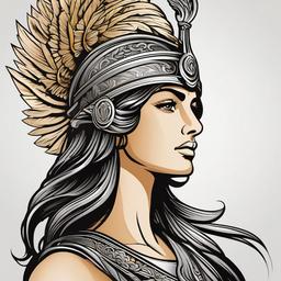 Athena Tattoo-Intricate and elegant tattoo featuring Athena, the goddess of wisdom, warfare, and strategy in Greek mythology.  simple color vector tattoo