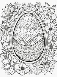 Easter Egg with Flowers Coloring Pages - Egg Surrounded by Colorful Flowers  minimal black outline printable sheet, coloring page