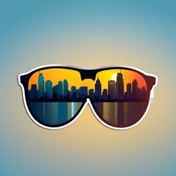 Sunglasses and City Skyline Sticker - Sunglasses with a city skyline reflecting, ,vector color sticker art,minimal