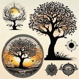 tree and sun tattoo  simple vector color tattoo