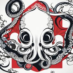 Japanese Octopus Tattoo - Infuse cultural symbolism into your tattoo with a Japanese-inspired octopus design.  simple vector color tattoo,minimal,white background