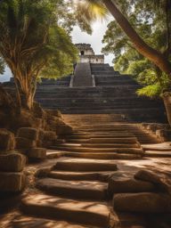 discover the ancient ruins of a mayan pyramid, with stone steps and intricate carvings. 