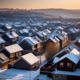 Snowy Rooftops in the Morning Light  background picture, close shot professional product  photography, natural lighting, canon lens, shot on dslr 64 megapixels sharp focus