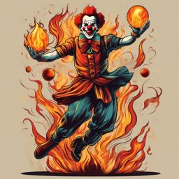 Clown juggling with fire design: Skillful and daring, capturing the thrill.  simple color tattoo style