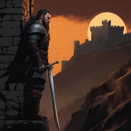 ragnar blackthorn, a half-orc fighter, is scaling a towering fortress wall under cover of darkness. 