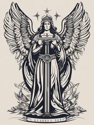 Angel de la Guardia Tattoo - Guardian angels stand watch over you.  minimalist color tattoo, vector