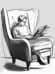 Book clipart - person reading in a cozy chair  minimal rough sketch scribbles,doodles,black and white