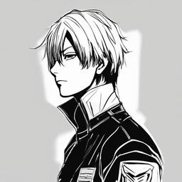 drawing of Shoto Todoroki anime  minimal rough sketch scribbles,doodles,black and white