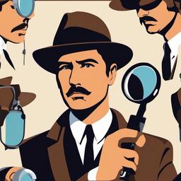 Movie clipart - detective movie with magnifying glass and clues  color,minimalist,vector clipart