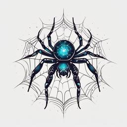 Spider Tattoo-cosmic spider design with celestial elements, adding an otherworldly twist to this eight-legged creature. Colored tattoo designs, minimalist, white background.  color tatto style, minimalist design, white background