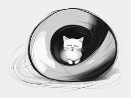 drawing of a cat curled up in a ball  minimal rough sketch scribbles,doodles,black and white