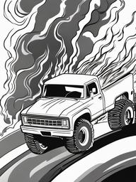 Monster Truck on Fire Coloring Pages - Trucks Engulfed in Flames Mid-Jump  minimal black outline printable sheet, coloring page