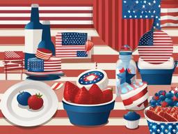 4th of July clipart - picnic setup with patriotic themes  