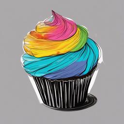 drawing of a cupcake with colorful icing  minimal rough sketch scribbles,doodles,black and white