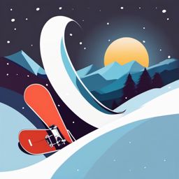 Snowboard Clipart - A snowboard on a snowy slope.  color vector clipart, minimal style