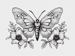 Moth Flower Tattoo - Embrace the symbolic connection between moths and flowers with a tattoo design that celebrates the beauty of nature.  simple vector color tattoo, minimal, white background