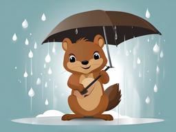 Squirrel clipart - squirrel holding an umbrella in the rain  color,minimalist,vector clipart