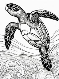 Sea Animal Coloring Pages - Sea turtle gliding gracefully through the ocean  simple coloring pages