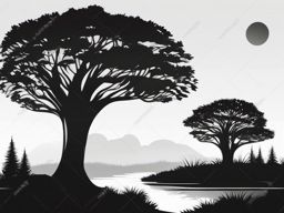 Clipart of Tree Black and White,Illustrating a serene forest scene with clipart of tree black and white  simple, 2d flat