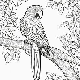 Blue macaw Coloring Page - on a tree limb black outline printable coloring page