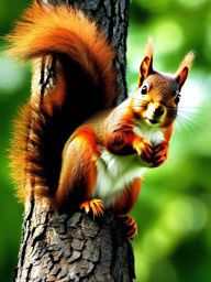 Squirrel Clipart in a Tree,Alert squirrel in a tall tree, embodying agility and resourcefulness. 