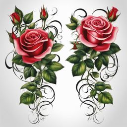 Rose and stem tattoo, Tattoos featuring roses entwined with elegant stems.  vivid colors, white background, tattoo design