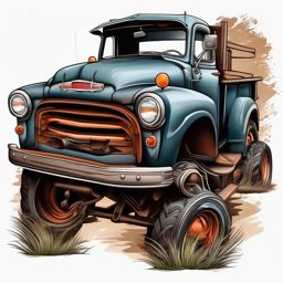 Vintage pickup truck tattoo. Rustic charm on the road.  color tattoo design, white background