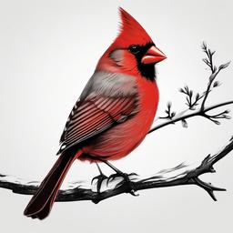 Cardinal Bird Tattoo - Cardinal sitting on branch  minimalist tattoo design, white background