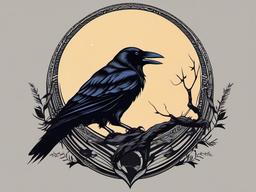 crow and moon tattoo  simple vector color tattoo