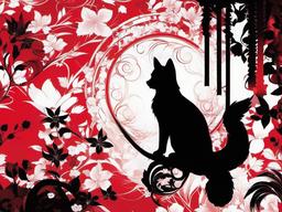 Red Wallpaper Anime-Bright red with an anime character silhouette in black, adding a striking contrast  background wallpaper