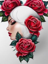 Rose neck tattoo, Elegant rose tattoos specifically designed for the neck.  vivid colors, white background, tattoo design