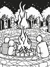 Bonfire Coloring Pages - Warm Gathering Around a Fire  minimal black outline printable sheet, coloring page