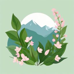 Mountain Sorrel Clip Art - Sorrel leaves and delicate blossoms in serene mountain areas,  color vector clipart, minimal style