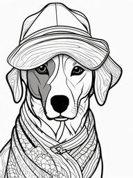 Dog with a Hat Coloring Pages - Stylish Canine Wearing a Fun Hat  minimal black outline printable sheet, coloring page