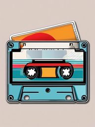 Cassette tape and musical notes sticker- Melodic nostalgia, , sticker vector art, minimalist design