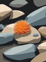 Spiky Sea Urchin Hideaway Clip Art - A spiky sea urchin tucked away among rocks,  color vector clipart, minimal style