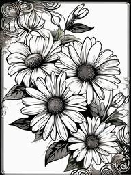 Daisy Flower Tattoo-Timeless beauty of daisies in a floral tattoo, expressing nature's delicate blooms.  simple vector color tattoo