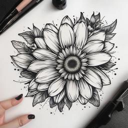 Tattoo Design Daisy-Exploration of creative and unique tattoo design ideas featuring daisies, finding inspiration for personalized floral ink.  simple vector color tattoo