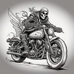 skeleton riding motorcycle
  ,tattoo design, white background