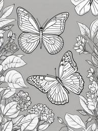 Butterfly Friends Coloring Pages - Butterflies Playing Together in the Garden  minimal black outline printable sheet, coloring page