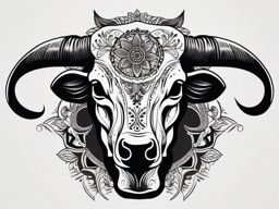 Cow skull tattoo: Symbol of strength, resilience.  black and white tattoo style