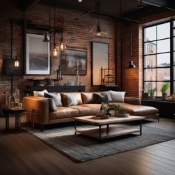 Urban Chic Living Room - Urban chic space with exposed brick and industrial lighting. realistic, professional photography, bokeh, natural lighting, canon lens, shot on dslr 64 megapixels sharp focus