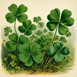 Four Leaf Clover clipart - vintage illustration of a clover patch  