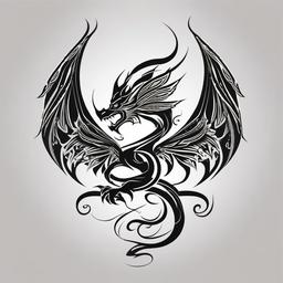 Dragon Tattoo With Wings - Tattoos featuring dragon motifs with a focus on winged elements.  simple color tattoo,minimalist,white background