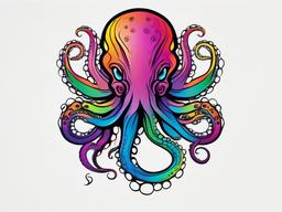 Color Octopus Tattoo - Explore a spectrum of colors with a vibrant and colorful octopus tattoo design.  simple vector color tattoo,minimal,white background