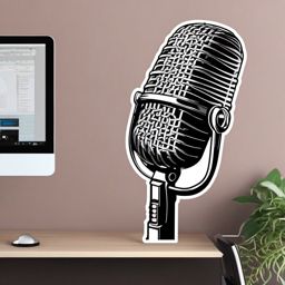 Microphone Sticker - Classic microphone illustration, ,vector color sticker art,minimal