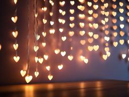 Valentines Day background - Heart-shaped fairy lights hanging in a soft-focus room  aesthetic background wallpaper