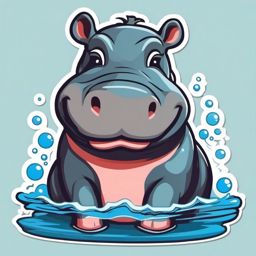 Hippopotamus Sticker - A happy hippopotamus wading in the water. ,vector color sticker art,minimal