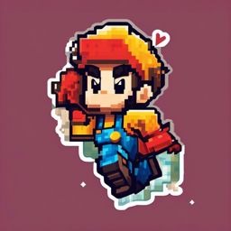 Retro game character jumping sticker- Pixelated and dynamic, , sticker vector art, minimalist design