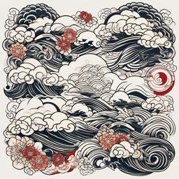 Japanese Clouds Tattoo-Intricate and traditional Japanese tattoo designs featuring clouds, showcasing cultural symbolism and artistic flair.  simple color tattoo,white background